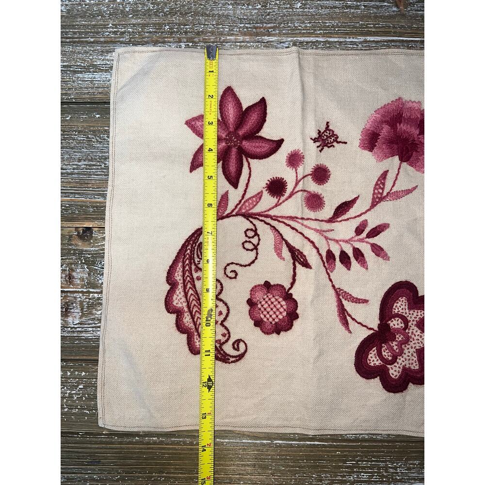 Vintage Embroidery Flowers Ladybug Boho Cottagecore Pink 13x13 Fabric - Picture 4 of 7